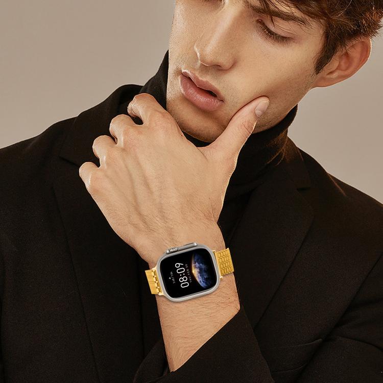 For Apple Watch 46mm / 49mm / 45mm / 44mm Nine-Bead Magnetic Loop Steel Watch Band(Gold)