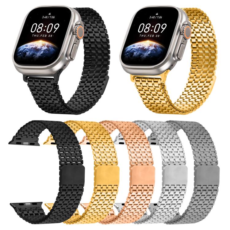 For Apple Watch 46mm / 49mm / 45mm / 44mm Nine-Bead Magnetic Loop Steel Watch Band(Silver)