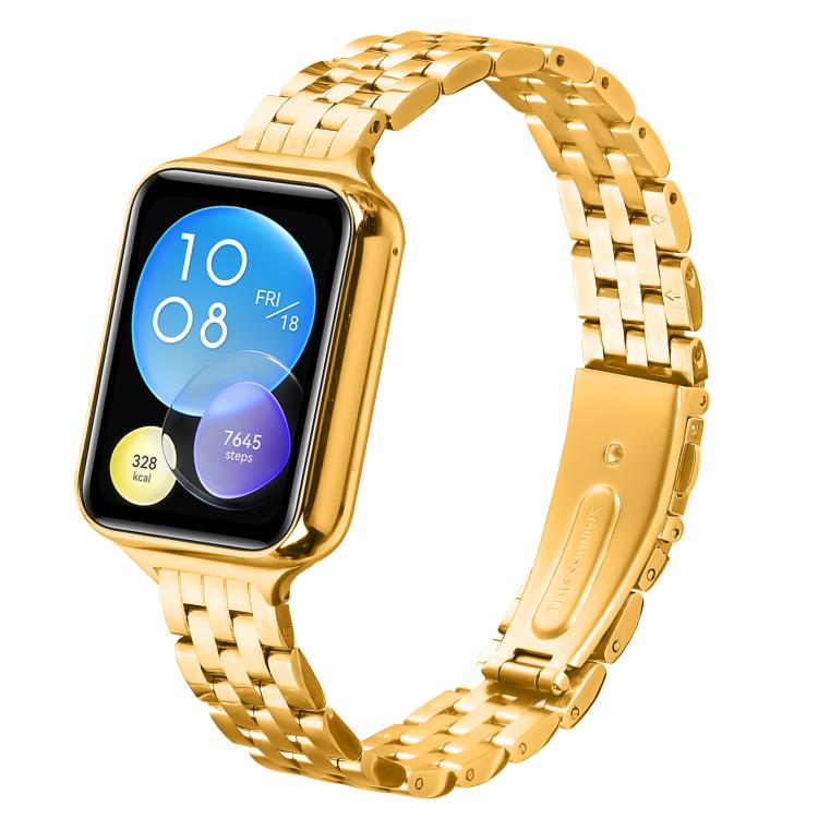 For Xiaomi Mi Band 8 Pro Five Beads Slingshot Buckle Steel Watch Band(Gold)
