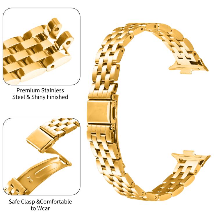 For Xiaomi Mi Band 8 Pro Five Beads Slingshot Buckle Steel Watch Band(Gold)