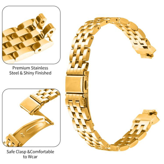 For Fitbit Inspire 1 / Inspire 2 Five Beads Slingshot Buckle Steel Watch Band(Gold)