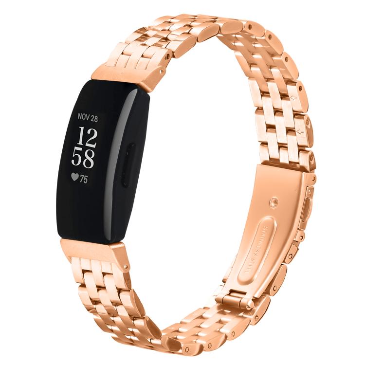 For Fitbit Inspire 1 / Inspire 2 Five Beads Slingshot Buckle Steel Watch Band(Rose Gold)