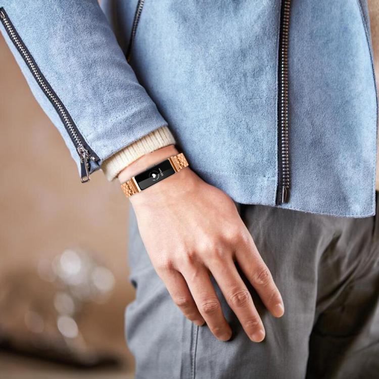 For Fitbit Inspire 1 / Inspire 2 Five Beads Slingshot Buckle Steel Watch Band(Rose Gold)