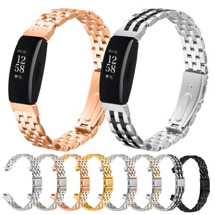 For Fitbit Inspire 1 / Inspire 2 Five Beads Slingshot Buckle Steel Watch Band(Gold)