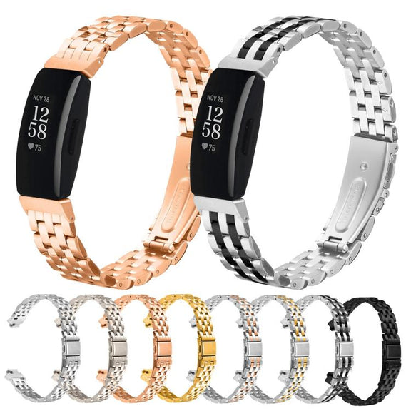 For Fitbit Inspire 1 / Inspire 2 Five Beads Slingshot Buckle Steel Watch Band(Silver Gold)