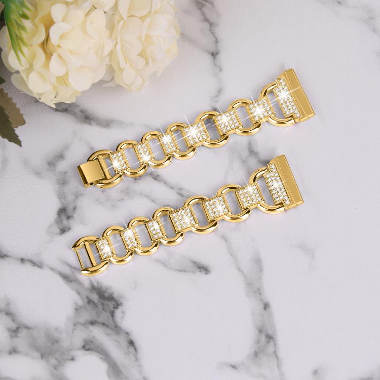 For Fitbit Versa 3 Oval Diamond Stainless Steel Watch Band(Gold)