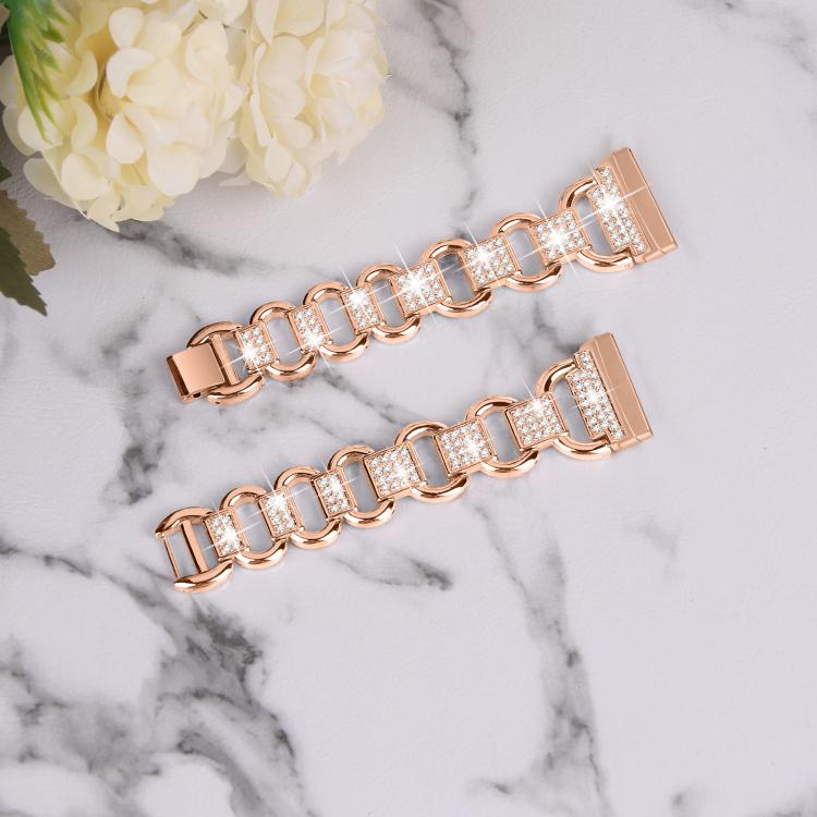 For Fitbit Versa 3 Oval Diamond Stainless Steel Watch Band(Rose Gold)