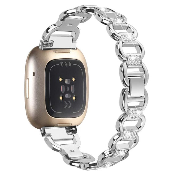 For Fitbit Versa 3 Oval Diamond Stainless Steel Watch Band(Silver)