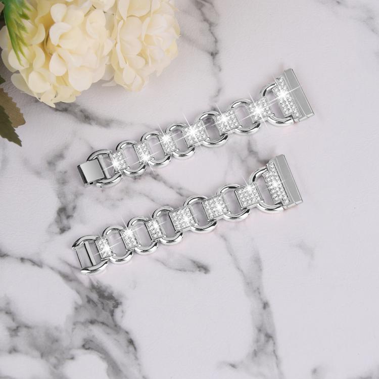 For Fitbit Versa 3 Oval Diamond Stainless Steel Watch Band(Silver)