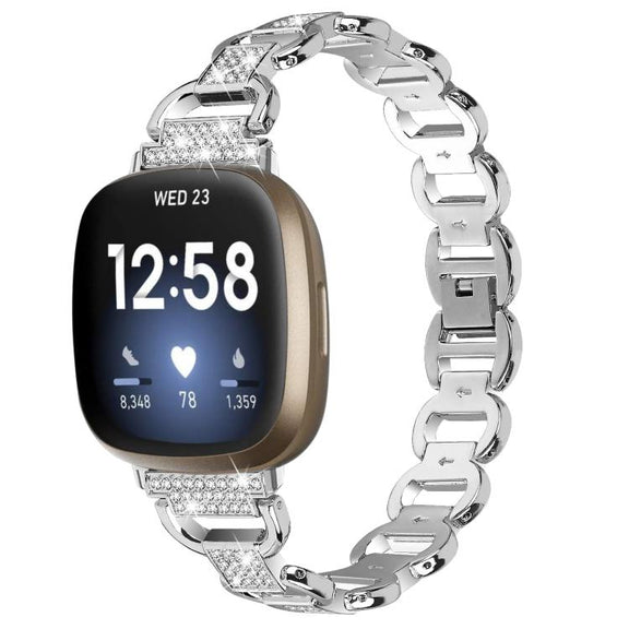 For Fitbit Versa 3 Oval Diamond Stainless Steel Watch Band(Silver)
