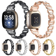 For Fitbit Versa 3 Oval Diamond Stainless Steel Watch Band(Rose Gold)