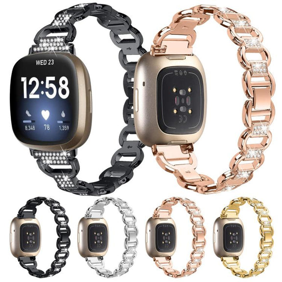 For Fitbit Versa 3 Oval Diamond Stainless Steel Watch Band(Rose Gold)