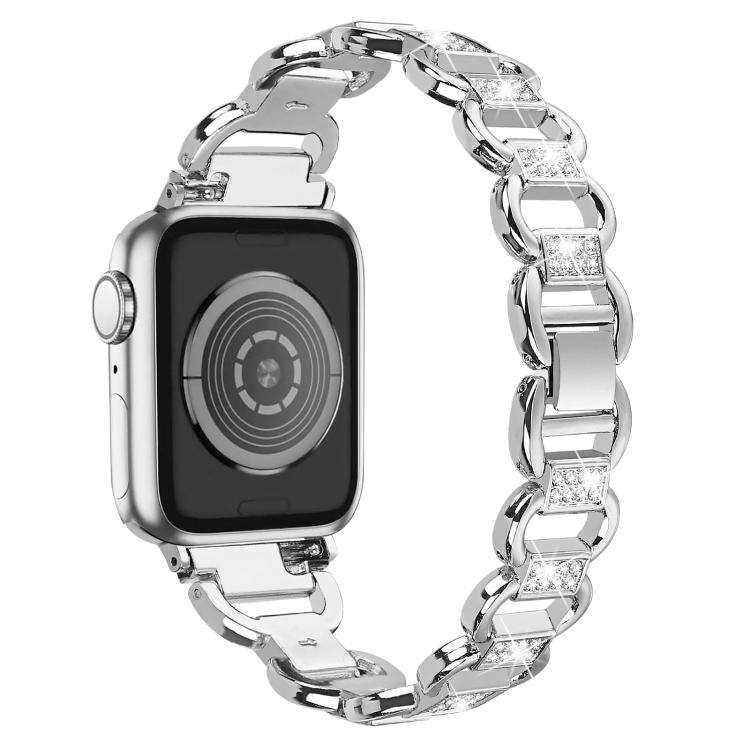 For Apple Watch 42mm / 41mm / 40mm / 38mm Oval Diamonds Steel Watch Band(Silver)