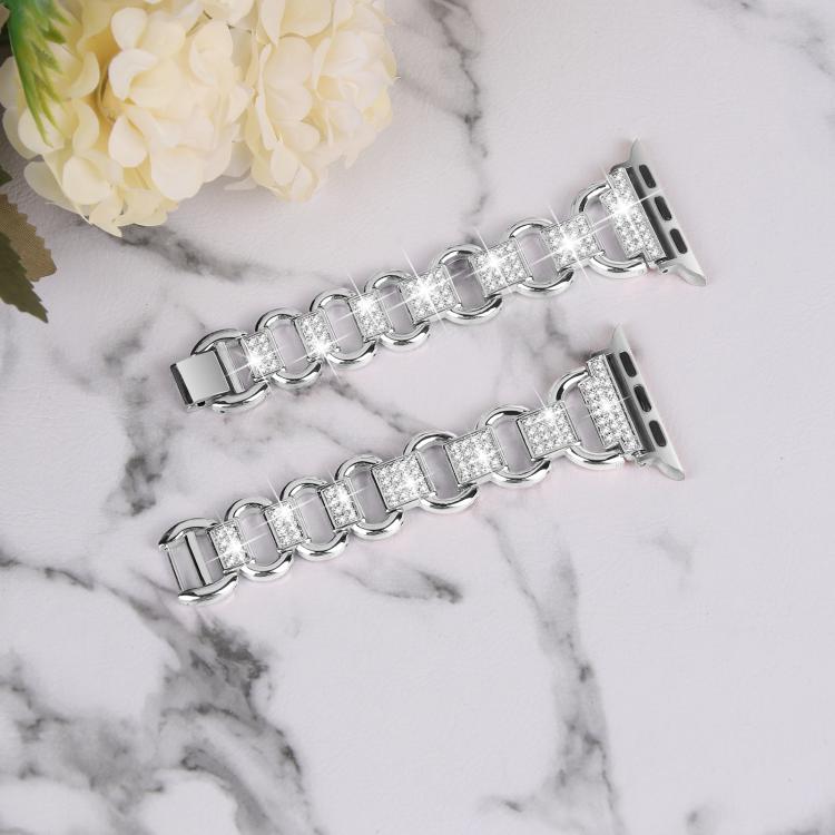 For Apple Watch 42mm / 41mm / 40mm / 38mm Oval Diamonds Steel Watch Band(Silver)