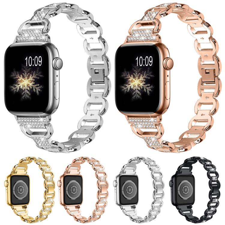 For Apple Watch 42mm / 41mm / 40mm / 38mm Oval Diamonds Steel Watch Band(Silver)