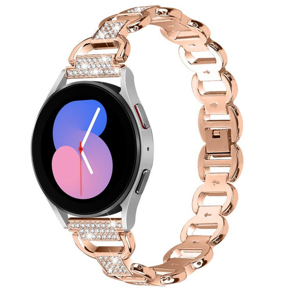 20mm Oval Diamond Stainless Steel Watch Band(Rose Gold)