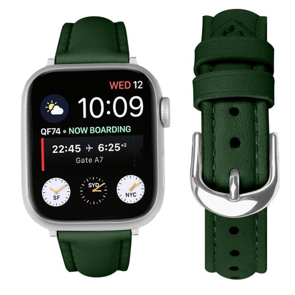 For Apple Watch 42mm / 41mm / 40mm / 38mm Small Waist PU Leather Watch Band(Pine Green)