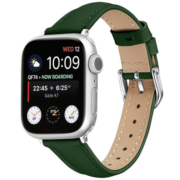 For Apple Watch 42mm / 41mm / 40mm / 38mm Small Waist PU Leather Watch Band(Pine Green)