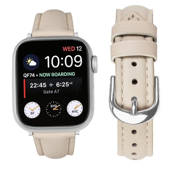 For Apple Watch 42mm / 41mm / 40mm / 38mm Small Waist PU Leather Watch Band(Almond)