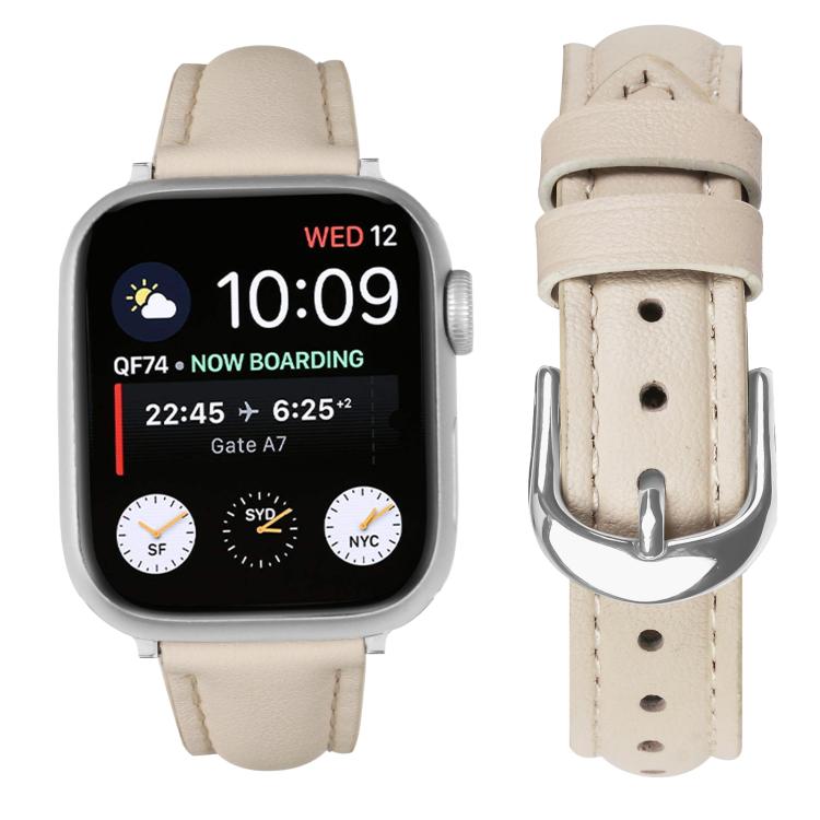 For Apple Watch 42mm / 41mm / 40mm / 38mm Small Waist PU Leather Watch Band(Almond)
