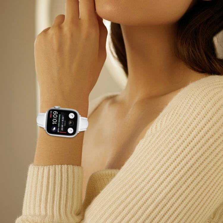 For Apple Watch 46mm / 49mm / 45mm / 44mm Small Waist PU Leather Watch Band(White)