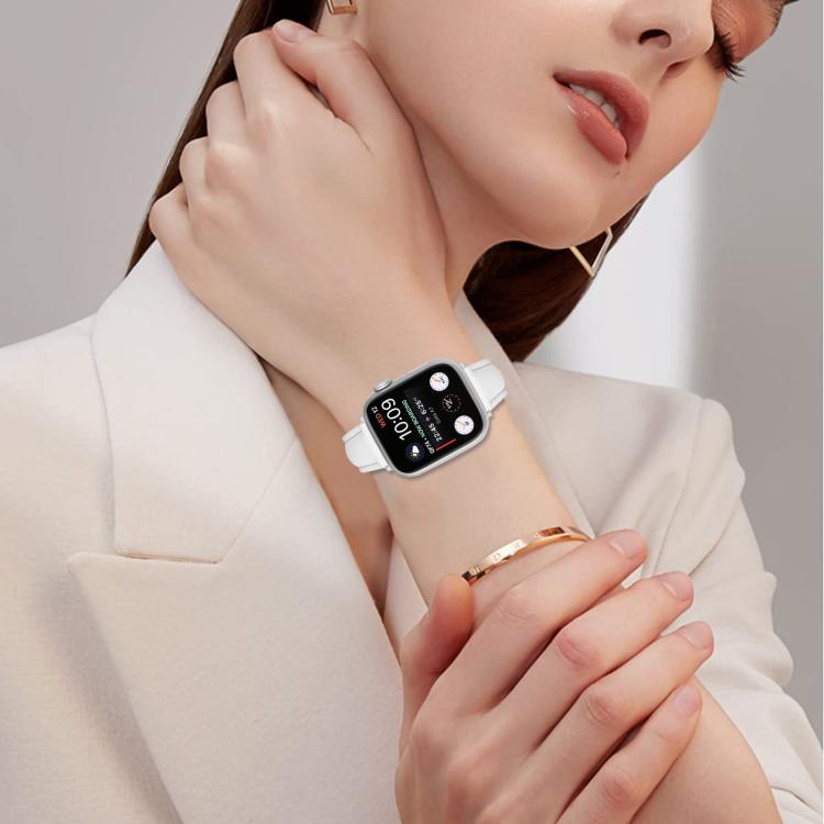 For Apple Watch 46mm / 49mm / 45mm / 44mm Small Waist PU Leather Watch Band(White)