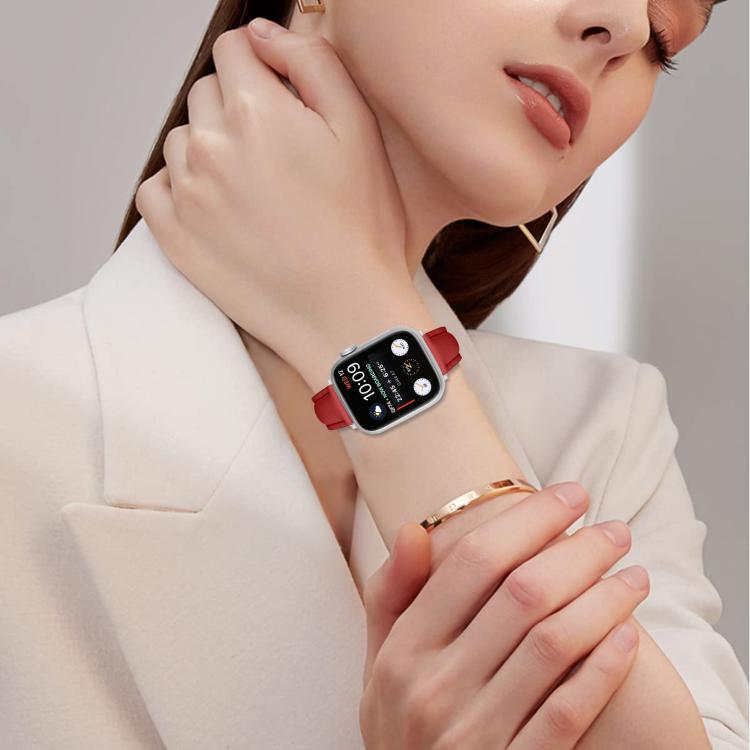 For Apple Watch 46mm / 49mm / 45mm / 44mm Small Waist PU Leather Watch Band(Red)