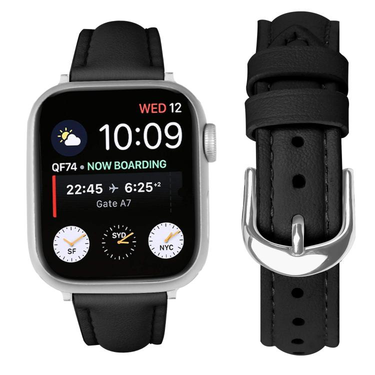 For Apple Watch 46mm / 49mm / 45mm / 44mm Small Waist PU Leather Watch Band(Black)