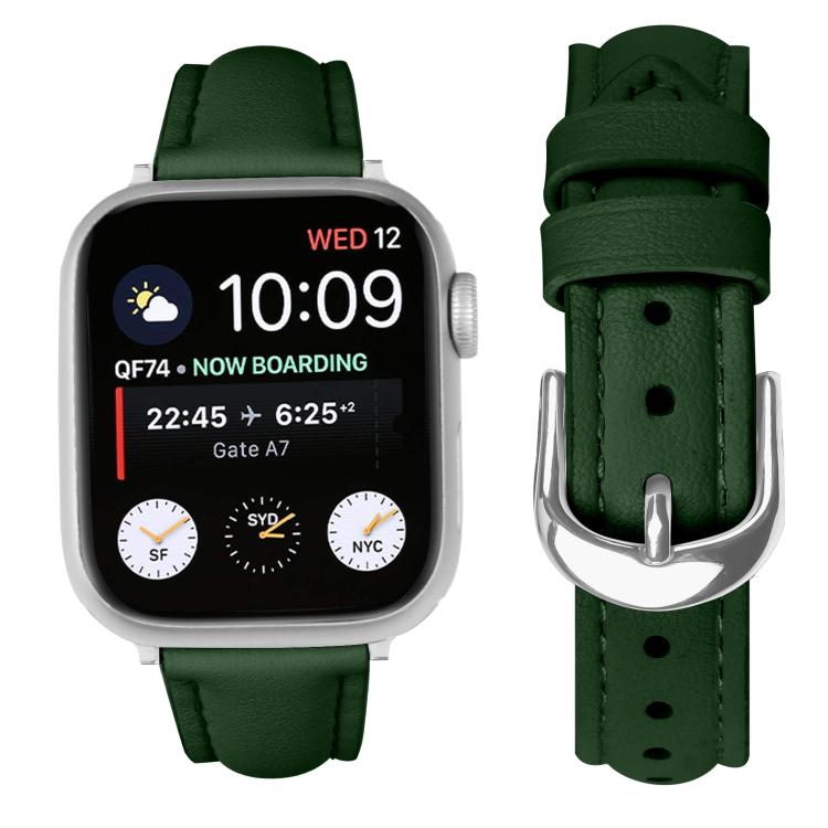 For Apple Watch 46mm / 49mm / 45mm / 44mm Small Waist PU Leather Watch Band(Pine Green)