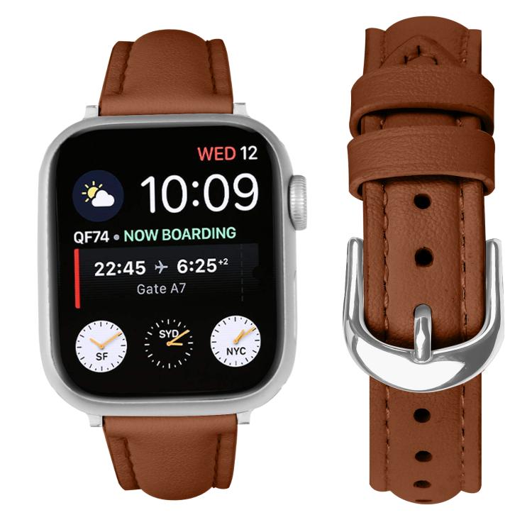 For Apple Watch 46mm / 49mm / 45mm / 44mm Small Waist PU Leather Watch Band(Brown)