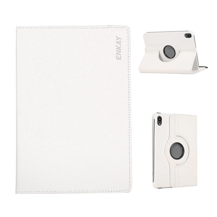 For iPad mini 2024 / mini 6 ENKAY 360 Degree Rotation Litchi Leather Smart Tablet Case(White)