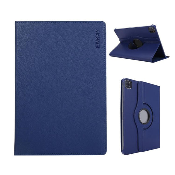 For iPad Pro 13 2024 ENKAY 360 Degree Rotation Litchi Leather Smart Tablet Case(Dark Blue)