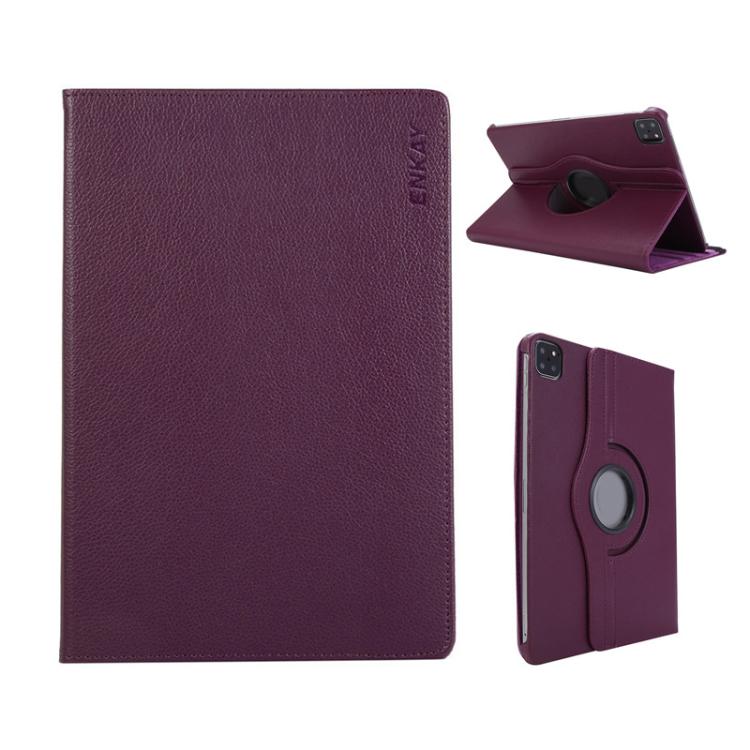 For iPad Pro 13 2024 ENKAY 360 Degree Rotation Litchi Leather Smart Tablet Case(Dark Purple)