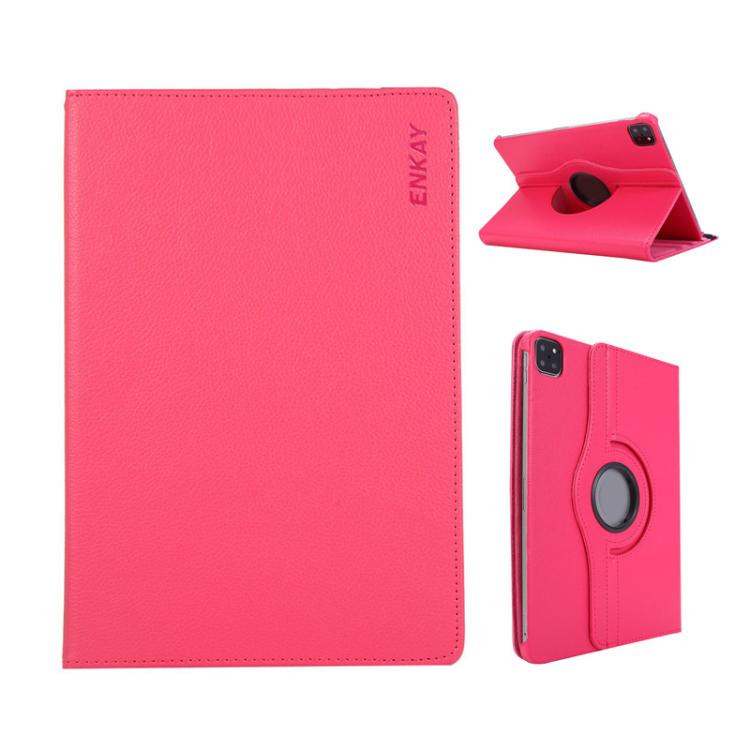 For iPad Pro 11 2024 ENKAY 360 Degree Rotation Litchi Leather Smart Tablet Case(Rose Red)