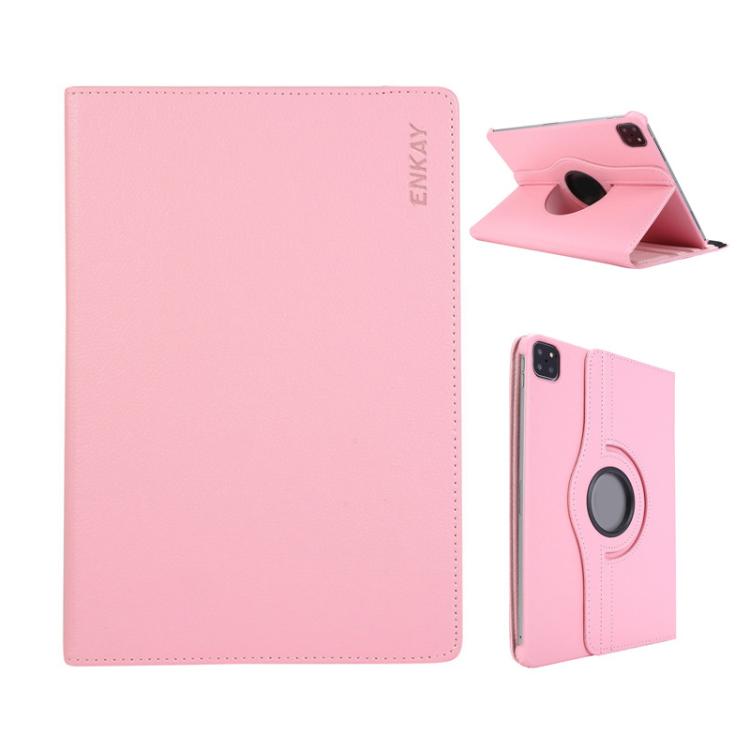 For iPad Pro 11 2024 ENKAY 360 Degree Rotation Litchi Leather Smart Tablet Case(Pink)