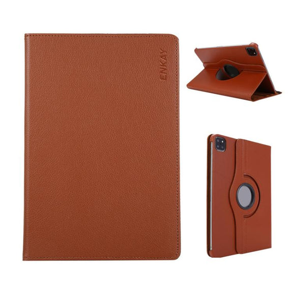 For iPad Pro 11 2024 ENKAY 360 Degree Rotation Litchi Leather Smart Tablet Case(Brown)