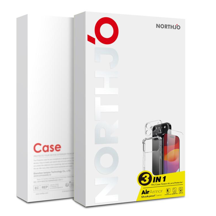 For iPhone 17 NORTHJO 3 in 1 TPU Airbag Shockproof Phone Case with Screen Protector Lens Film(Clear)