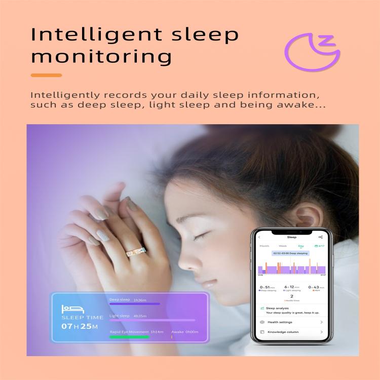 R18 SIZE 9 Smart Ring, Support Heart Rate / Blood Oxygen / Sleep / Care For Faimilies(Rose Gold)