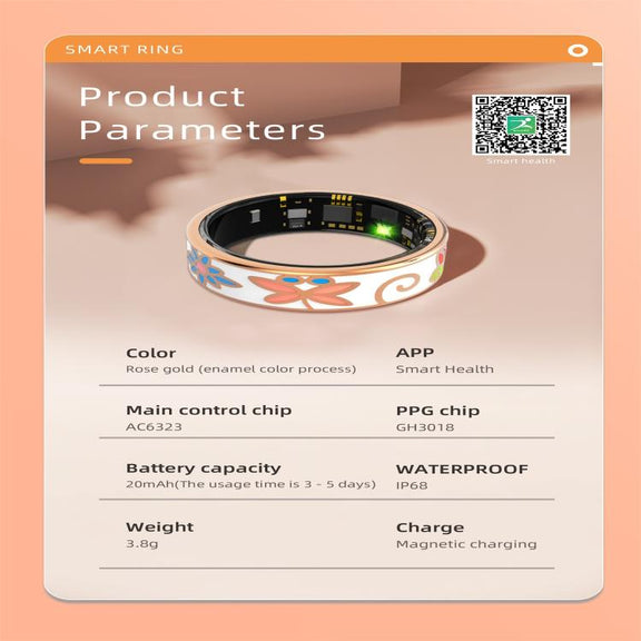 R18 SIZE 9 Smart Ring, Support Heart Rate / Blood Oxygen / Sleep / Care For Faimilies(Rose Gold)
