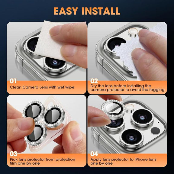 For iPhone 17 Pro Kalebol Individual Camera Lens Diamond Ring Protector(Silver)
