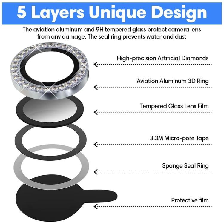 For iPhone 16e Kalebol Individual Camera Lens Diamond Ring Protector(Black)