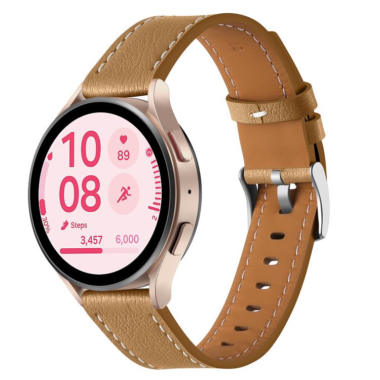 18mm Push Button Silver Steel Buckle Genuine Leather Watch Band(Yellow Brown)