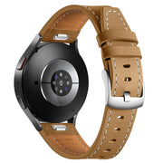 18mm Push Button Silver Steel Buckle Genuine Leather Watch Band(Yellow Brown)