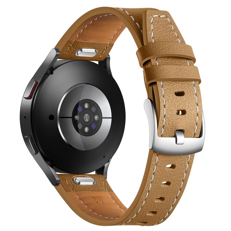 18mm Push Button Silver Steel Buckle Genuine Leather Watch Band(Yellow Brown)