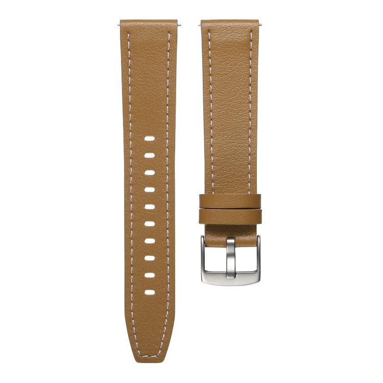 18mm Push Button Silver Steel Buckle Genuine Leather Watch Band(Yellow Brown)