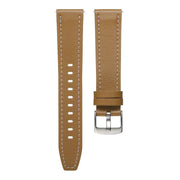 18mm Push Button Silver Steel Buckle Genuine Leather Watch Band(Yellow Brown)