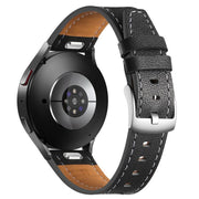 18mm Push Button Silver Steel Buckle Genuine Leather Watch Band(Black)