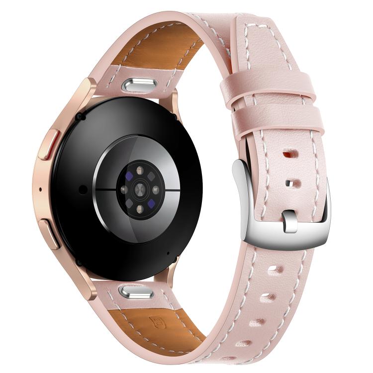 18mm Push Button Silver Steel Buckle Genuine Leather Watch Band(Light Pink)