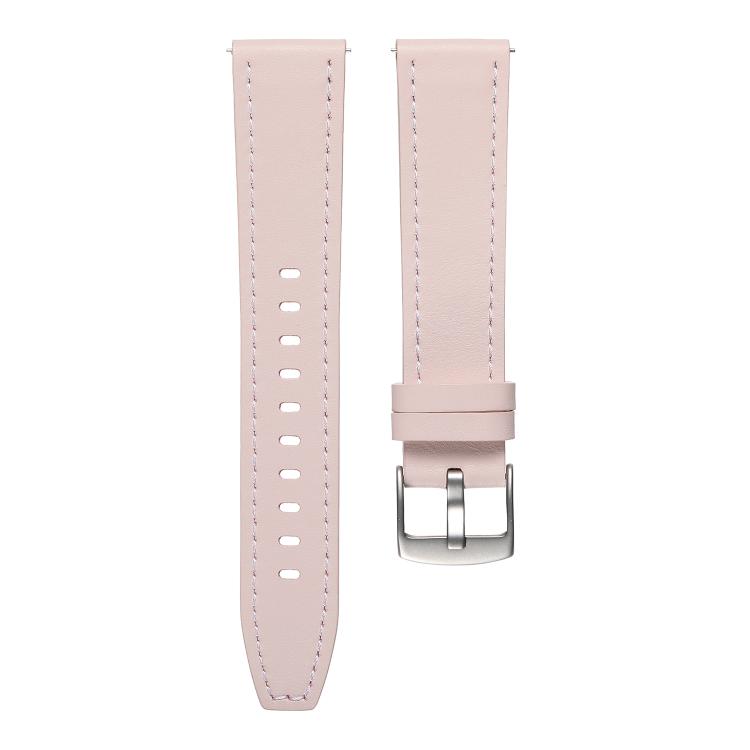 18mm Push Button Silver Steel Buckle Genuine Leather Watch Band(Light Pink)