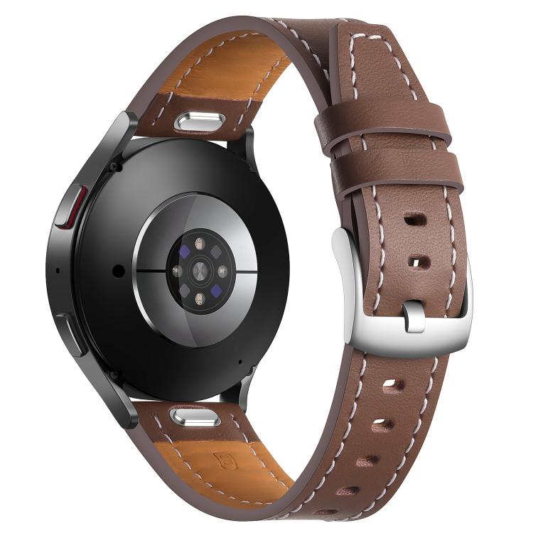18mm Push Button Silver Steel Buckle Genuine Leather Watch Band(Brown)